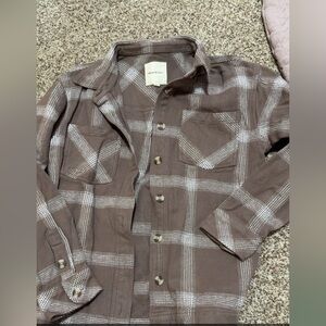 Brown Plaid Button-Up Shirt